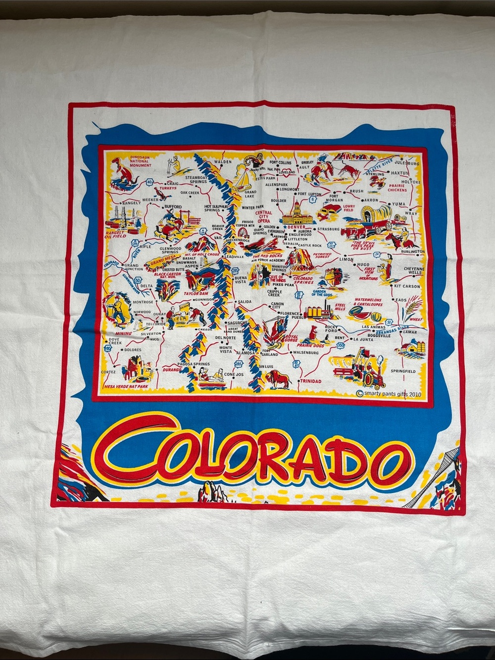 New Colorado Map Kitchen Towel - White, Blue, Red, Yellow Western